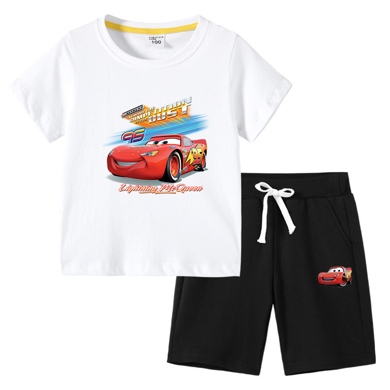 2023 Children's T-shirt Summer New Lightning McQueen Children's Wear ins Korean Cotton Children's Short-sleeved Pants Two-piece Suit