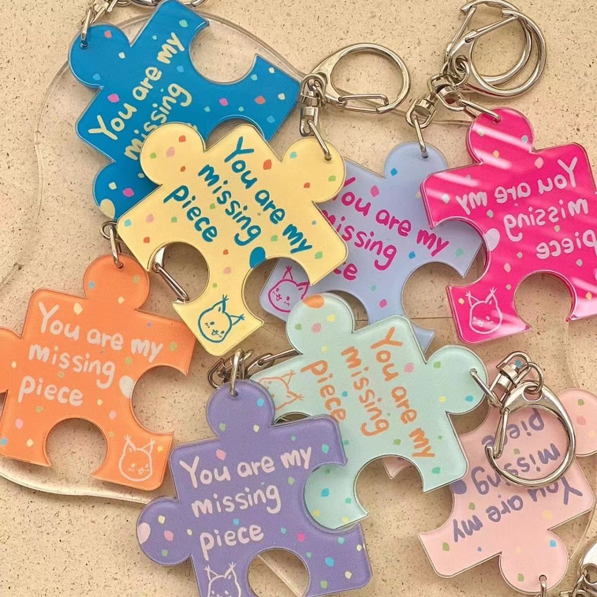 CY Acrylic Puzzle Text Keychain Transparent Creative School Bag Small Pendant ins Couple's Internet Celebrity Pendant