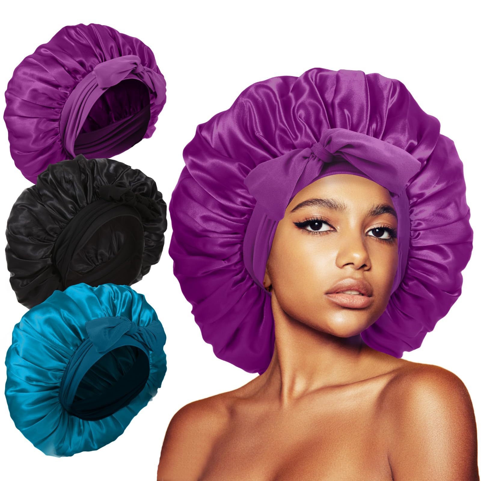 explosions ruban de satin chapeau rond nœud soie beauté soins capillaires chapeau à large bord foulard pour enfants bonnet de nuit_voghion.com