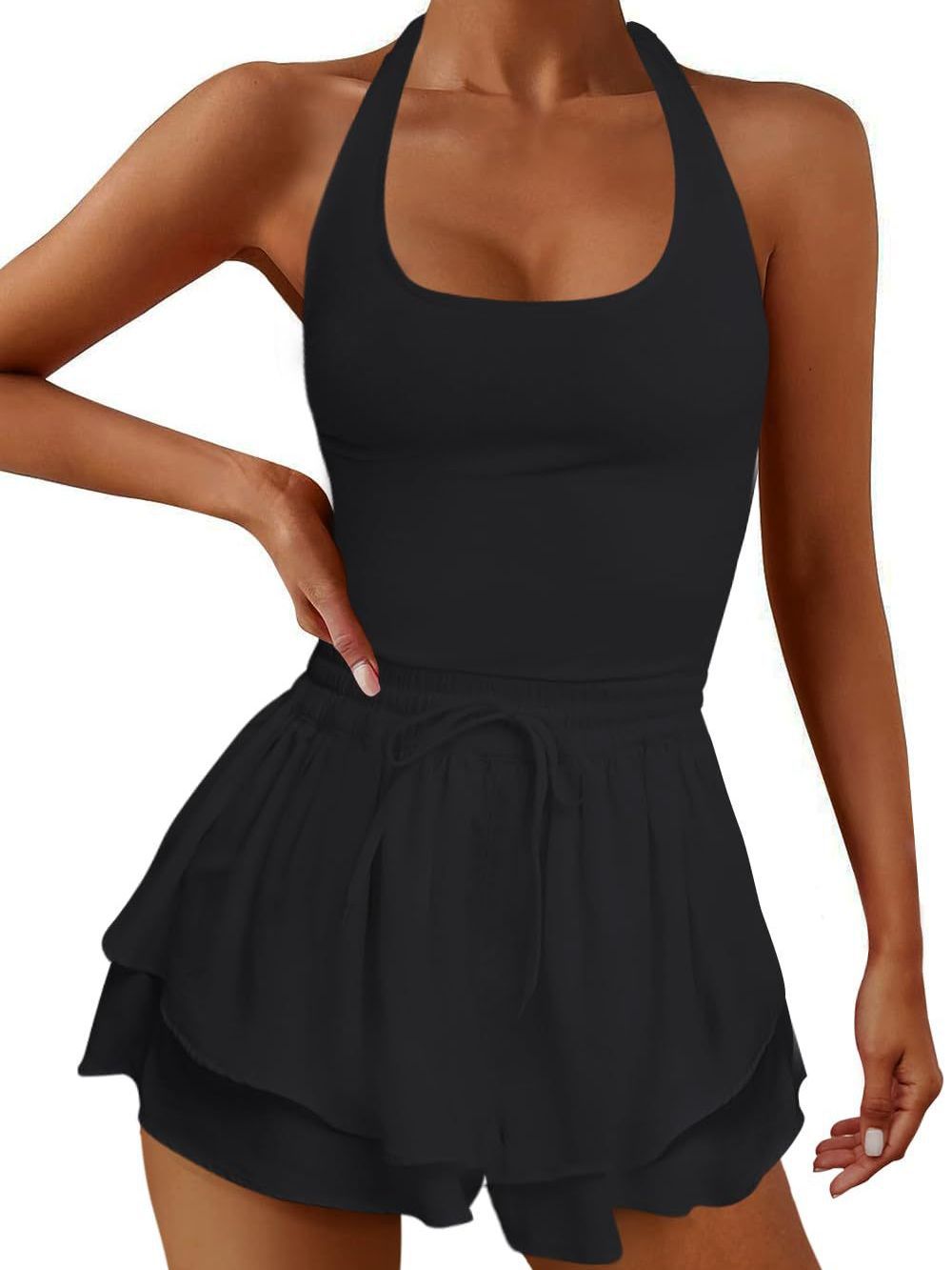 2023 Summer new European and American sexy outdoor sports back cross jumpsuit yoga clothing tennis clothing Leisure
