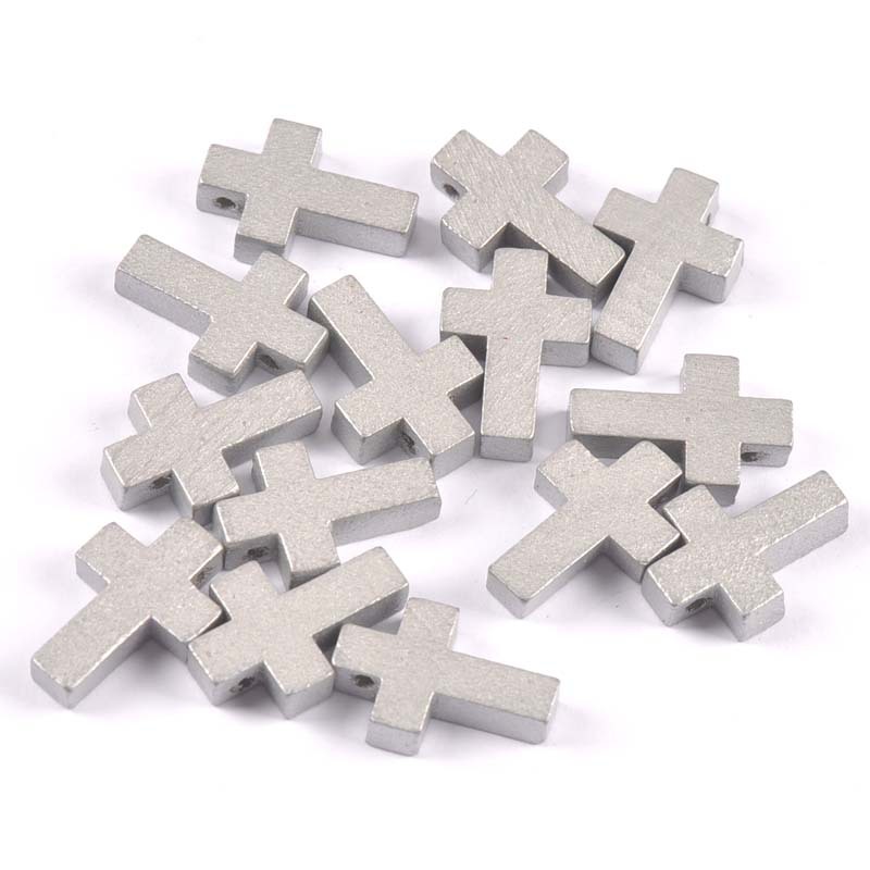 Solid color Christmas perforated cross pendant charm wooden loose beads bracelet necklace jewelry accessories 50 pcs/pack