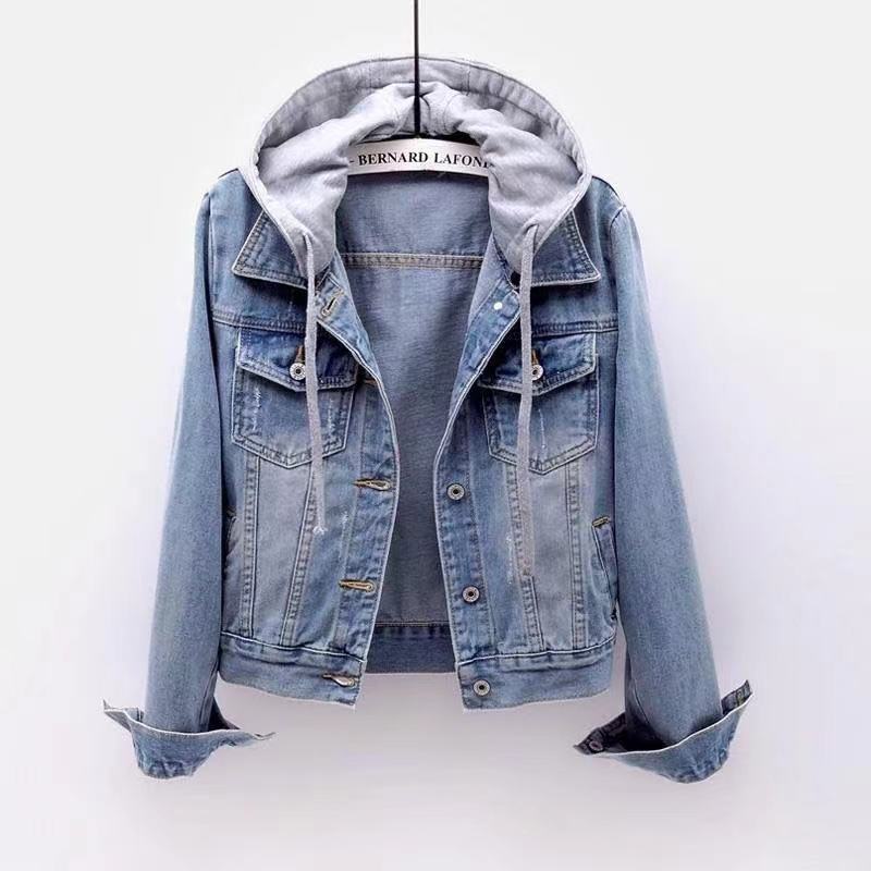 Denim short coat women's short spring and autumn Korean style new long sleeve slim hooded jacket versatile student top