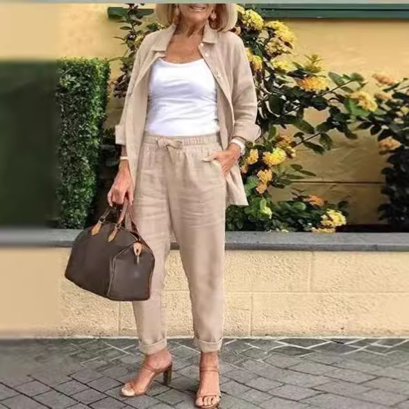 2024 Leisure suit Cotton and Linen-Lapel Suit Jacket Loose Pants suit