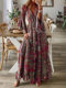 2023 European and American Cross-border Bohemian Flare Sleeve Printed V-neck High Waist Vacation Dress Floral Long Dress