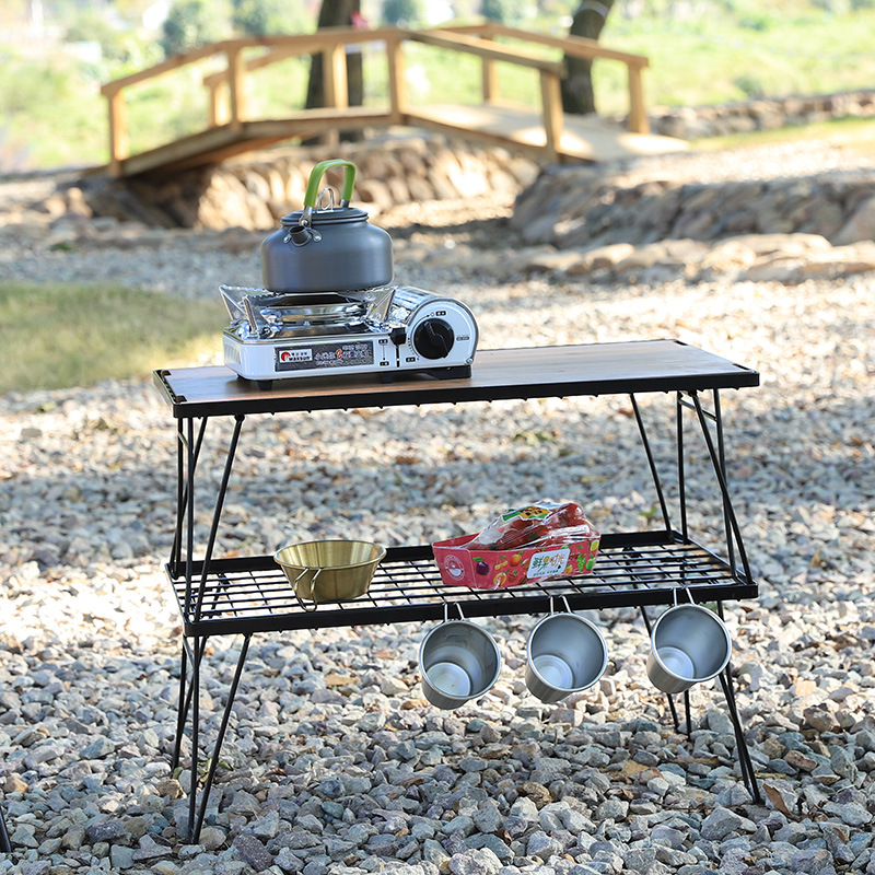 Outdoor Multi-functional barbecue table camping portable mesh table mini storage rack folding table and chair draining bowl rack