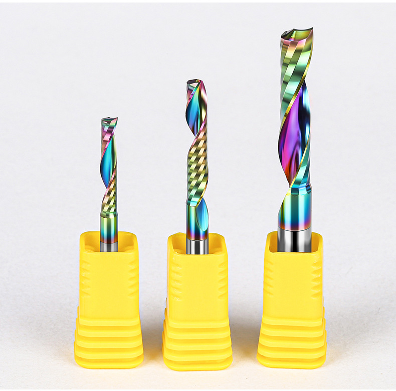 Colorful DLC coated polished single-edged milling cutter durable Burr-free acrylic CNC spiral single-edged cutter for advertising