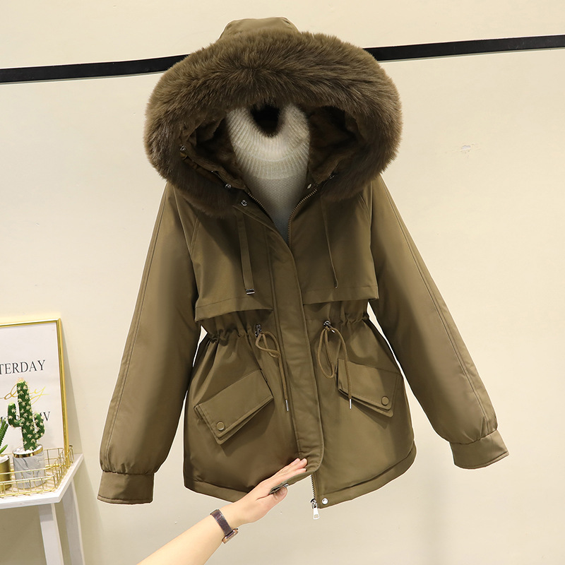 Parker Women's Fleece-lined Thickened Jacket 2023 Winter New Korean Style Petite Cotton-padded Coat Down Cotton-padded Coat