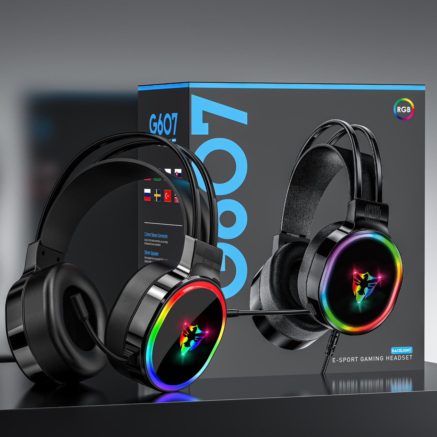 Neutral G607 Game Headset Wearing Long Mai Electric Competition Special 7.1 Channel Auditory and Voice Debate Wired Headset with Mai