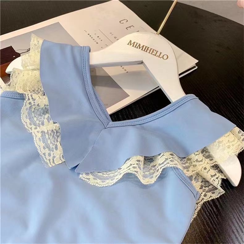 2024 New Children's One-piece Swimsuit Girl's Cute Lace Ruffle Sleeve Swimsuit Cross-back Swimsuit