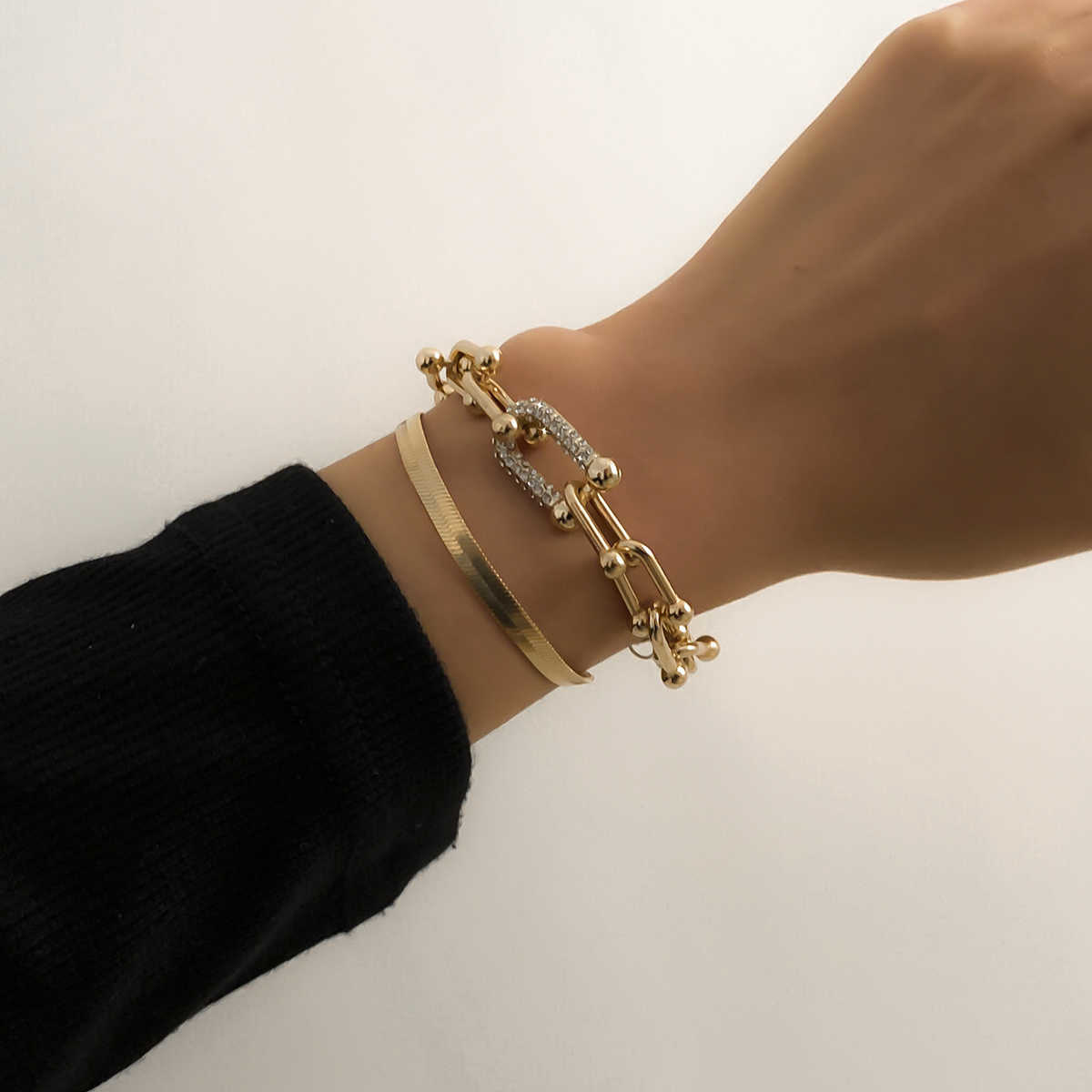 Europe and the United States cross-border jewelry fashion bracelet women Diamond fashion copper chain U link crystal bracelet manufacturers wholesale