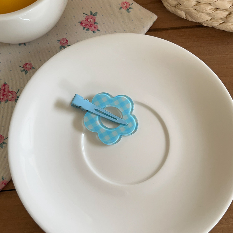 Forcina per capelli con motivo floreale a pois a quadri ritagliati, a forma di cuore, versatile, con fiore, per il trucco, con clip a becco d'anatra, con frangia spezzata_voghion.com