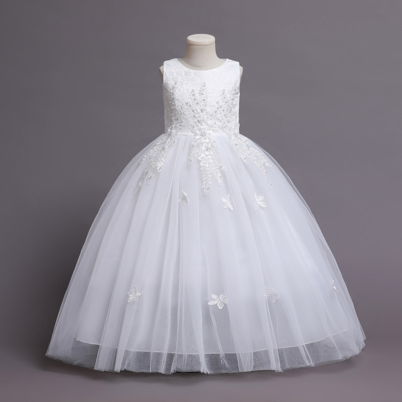 Flower girl's dress Princess girl's waist butterfly sleeveless children's long wedding dress puffy mesh princess dress