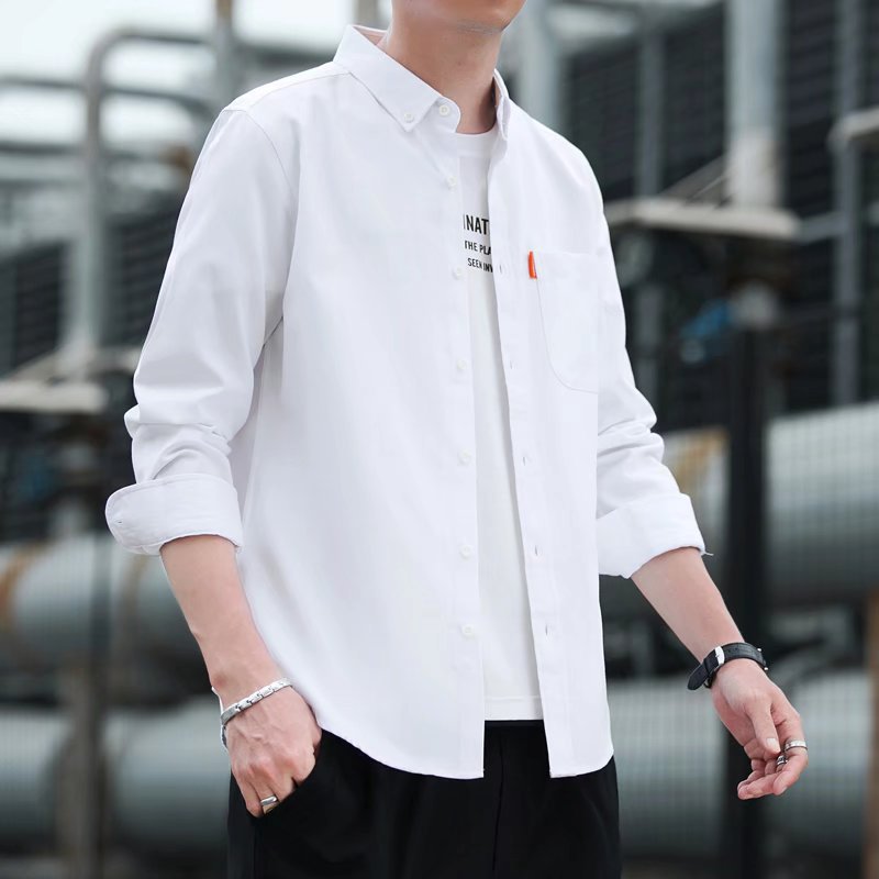 2022 Spring and Autumn New Men's Non-ironing Business Shirt Trendy Casual Slim-fit Retro Solid Color Long-sleeved Men's Shirt