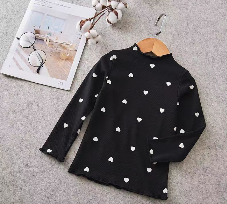 High collar baby bottoming shirt spring and autumn girls long sleeve T-shirt ear children's coat Autumn New Wholesale