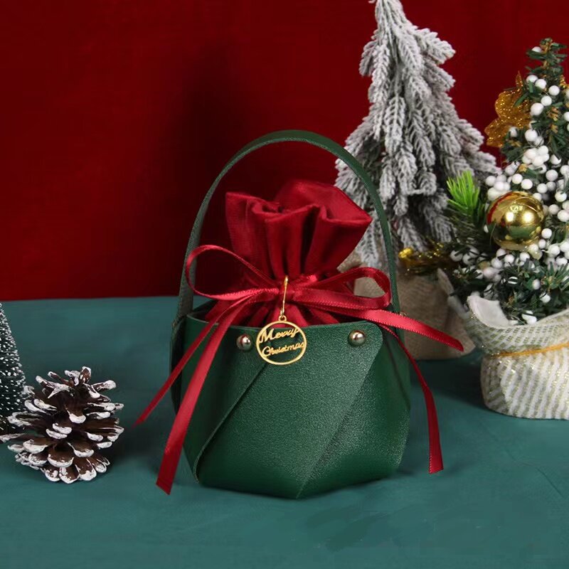 Christmas decorations leather creative handbag velvet cloth apple bag Pingan fruit transparent ball packaging box spot