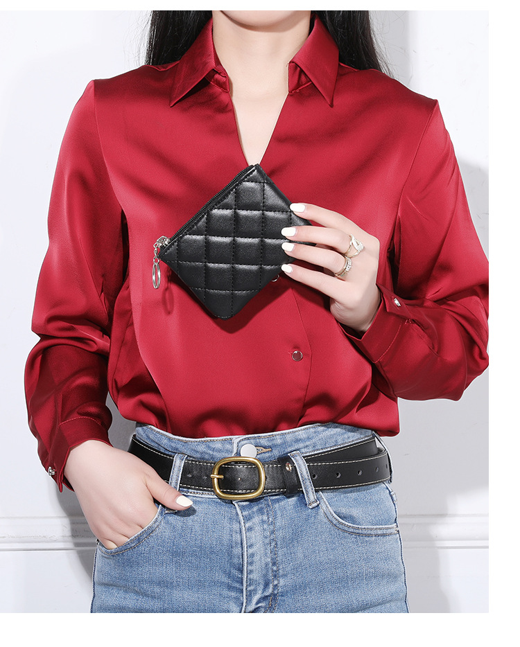 Coin Purse Women's 2022 Diamond Embroidered PU Short Mini Zipper Small Purse Solid Color Coin Card Storage Bag_voghion.com