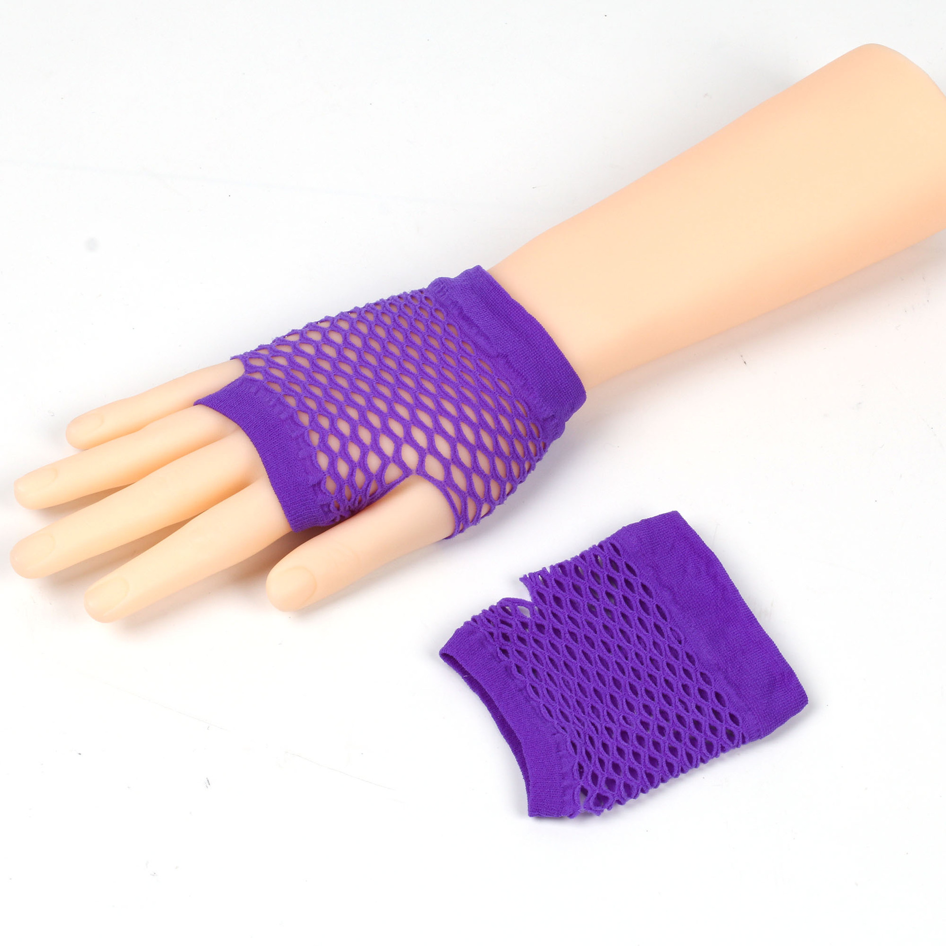 Cross-border short fishing net gloves nightclub multi-color sexy stretch gloves punk gloves European and American hollow mesh gloves_voghion.com