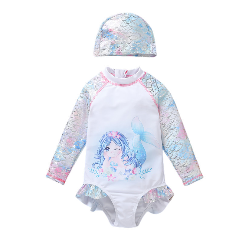 2023 new girls long sleeve cartoon children's swimsuit fashion swimsuit Little Mermaid Princess performance clothing wholesale