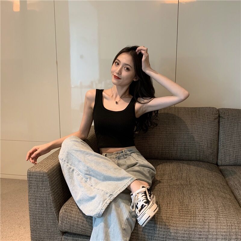 Black Small Vest with Base Sleeveless Sling Women's Summer Outfit Instagram Popular Hot Girl Sports Short Top
