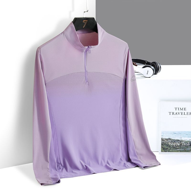 High-elastic Quick-drying T-shirt Women's standing collar long-sleeve ice-feeling quick-drying clothing sports running clothing breathable sweat-absorbent drape mountaineering clothing