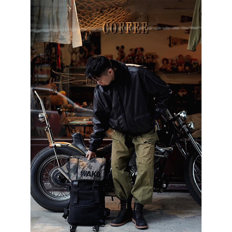 Norman Long American Military Uniform Vietnam War Air Force Winter A2 Retro Aviator Jacket Men's Fur Collar Leather Coat Cotton Coat Fashion