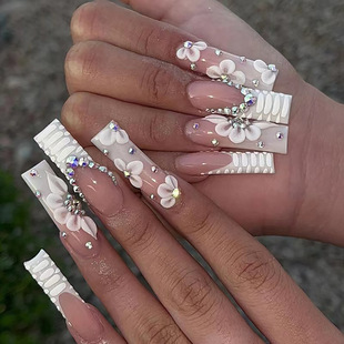 European and American bride wear nail French flower wearable nail sticker snake pattern crocodile pattern fake nail finished product wholesale