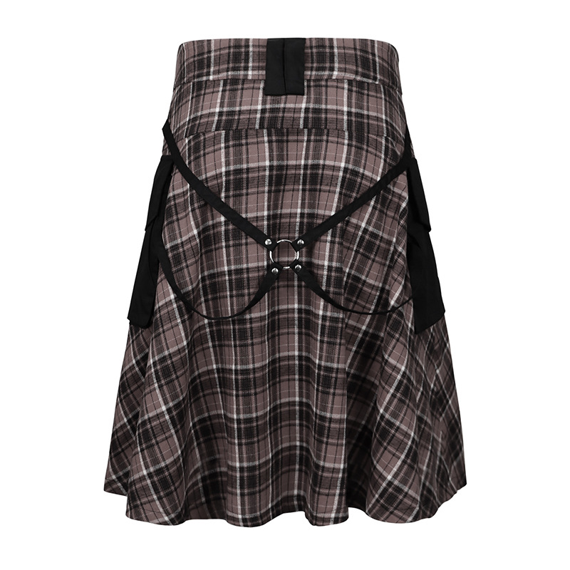 2022 New Spring and Summer Cross-border Men's Irish Skirt Plaid Skirt Apron Scottish Practical Skirt Black Knight