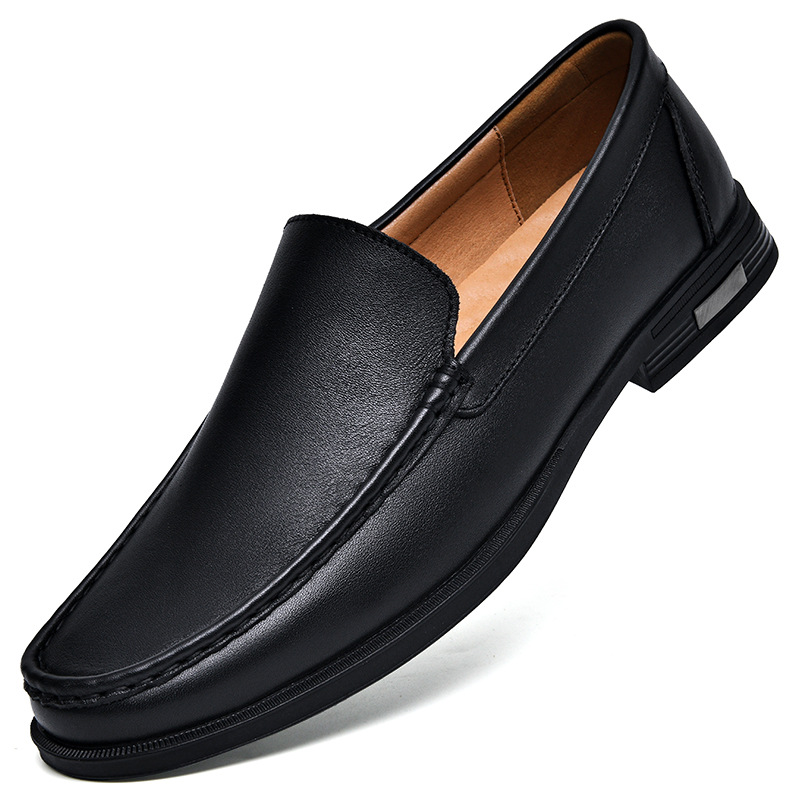 Men's plus size 45 soft bottom soft surface cowhide loafers 46 breathable hollow slip-on small size 37 middle and old dad shoes