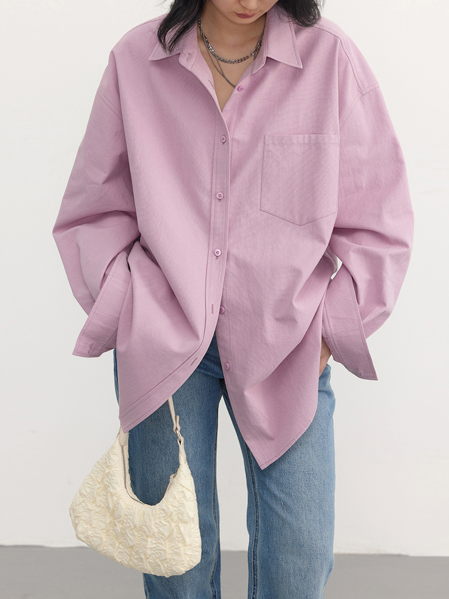 CHICVEN2023 Spring New Casual Loose Pink Shirt Top Women's Cold High-grade Long-sleeved Shirt