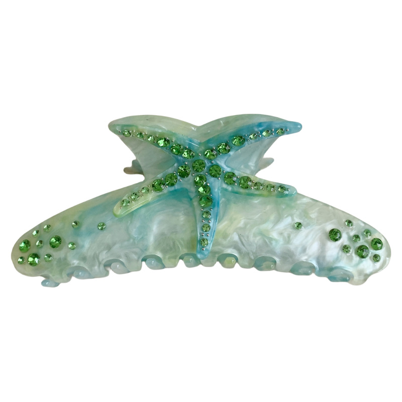 Haarnadel mit originellem Design, mit Diamanten besetzte Seestern-Haarspange, übergroße Haifisch-Haarspange, dreidimensionale Haarspange in Acetat-Temperamentfarbe_voghion.com