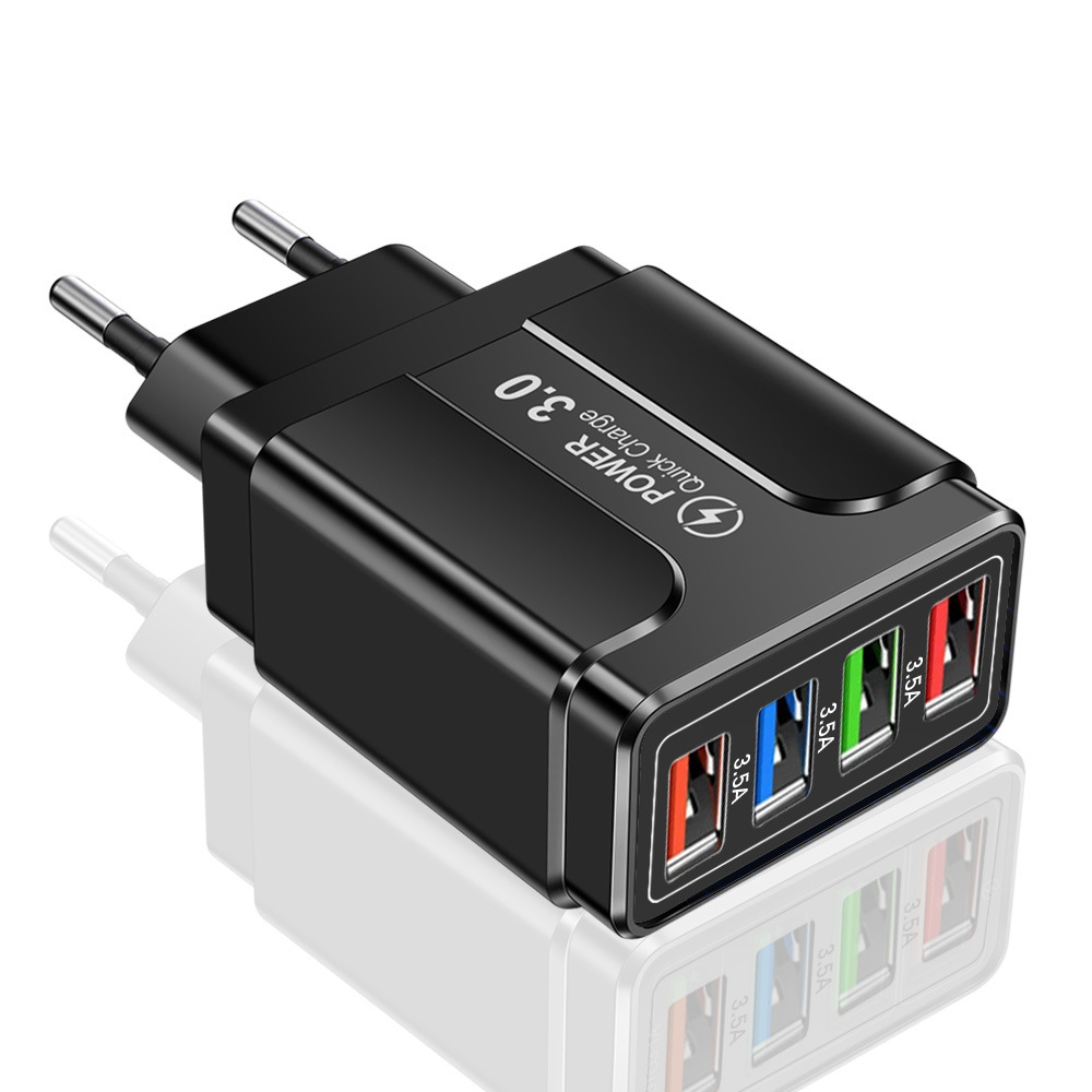 Color 4USB mobile phone charger 3A flat travel charging head US gauge European Gauge Charger cross-border wholesale