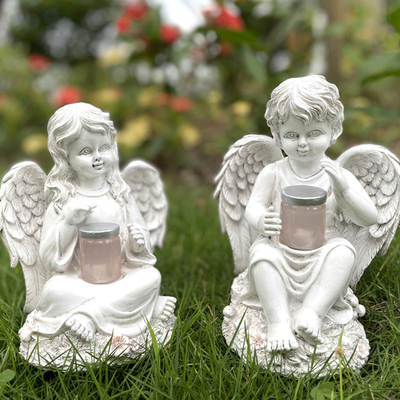 Cross-border White Garden Girl angel ornaments home courtyard solar young men resin decorative statue crafts