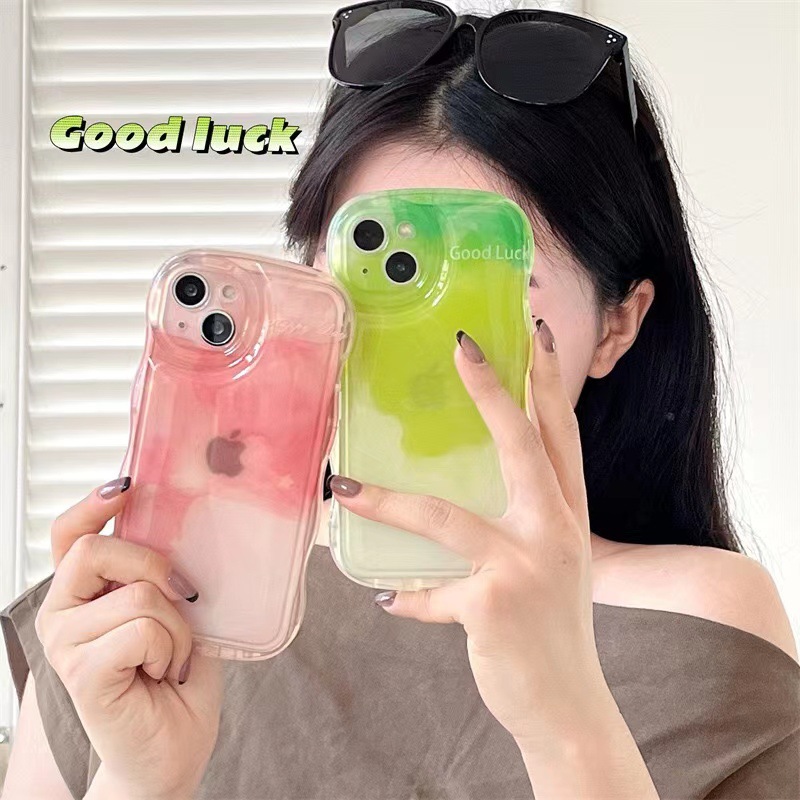 ins渲染漸變粉色綠色適用iPhone15手機殼12promax蘋果14新款13pro