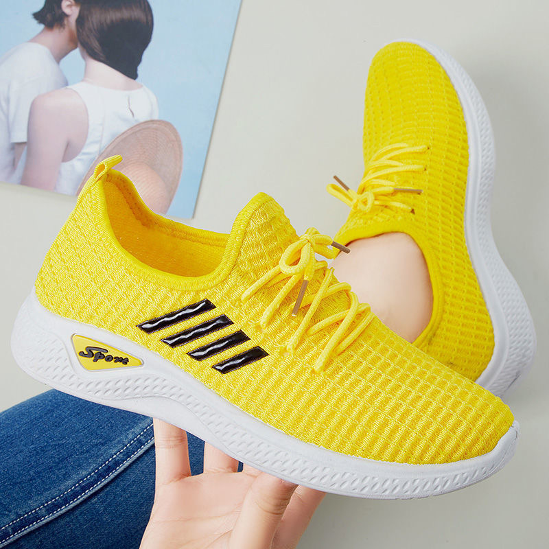 Spring, Summer and Autumn New Soft-soled Casual Sneakers Women's Fly-woven Shoes Breathable Hollow-out Mum Shoes Korean-style Mesh Shoes
