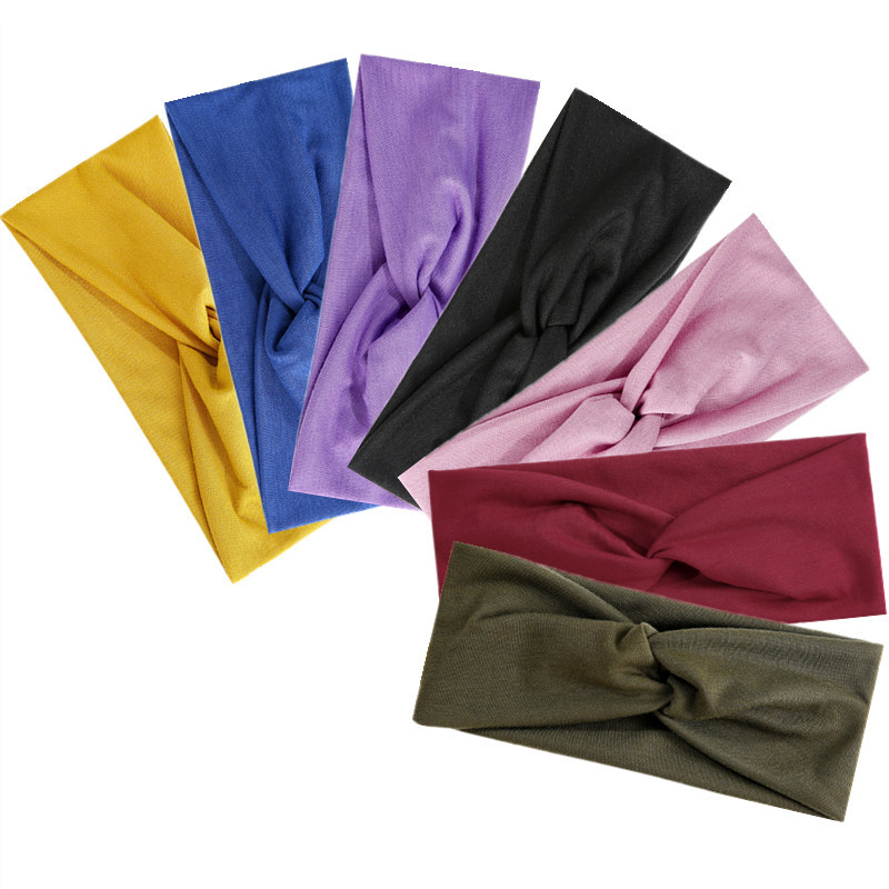 Amazon candy color cross hair band women sports headband yoga sweat-absorbent elastic turban headband fashion headwear