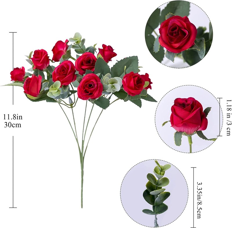 擬似花束ユーカリ11輪の小さなバラの結婚祝いの家の装飾はプラスチックの花を飾って小さい柄を飾ります。|undefined