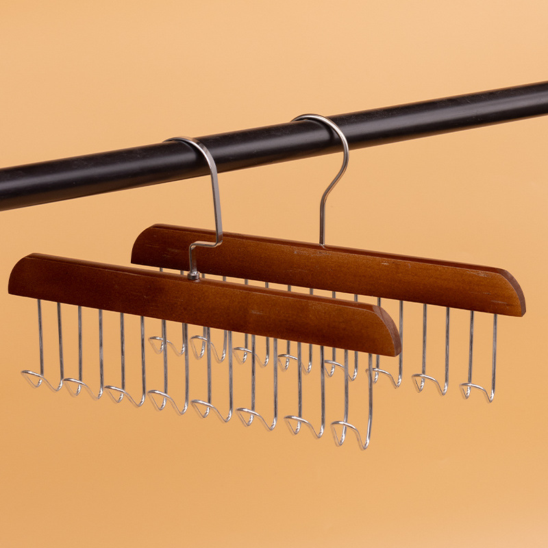 Wooden sling hanger multi-functional vest bag storage artifact dormitory household solid wood hook wave clothes hanger