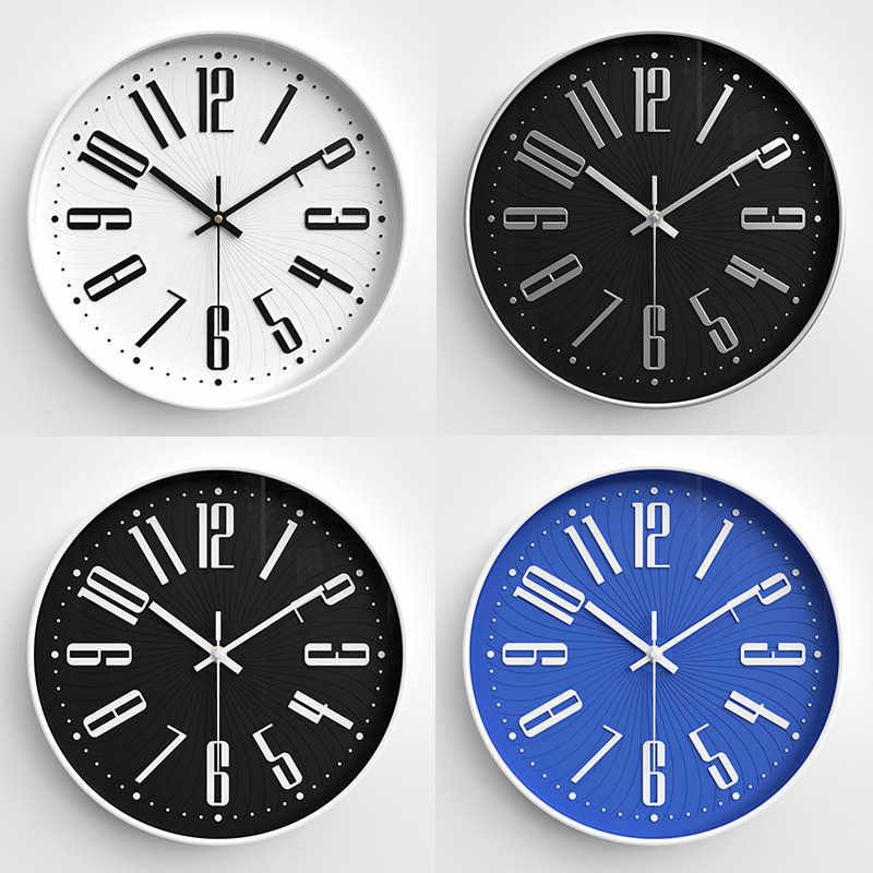 Wall clock modern simple three-dimensional character personality creative round wall clock bedroom silent quartz clock 12 inch 30cm