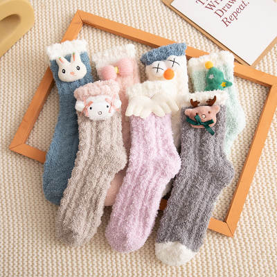 Socks women autumn and winter New coral velvet socks padded tube socks home Joker cute sleep socks Zhuji wholesale