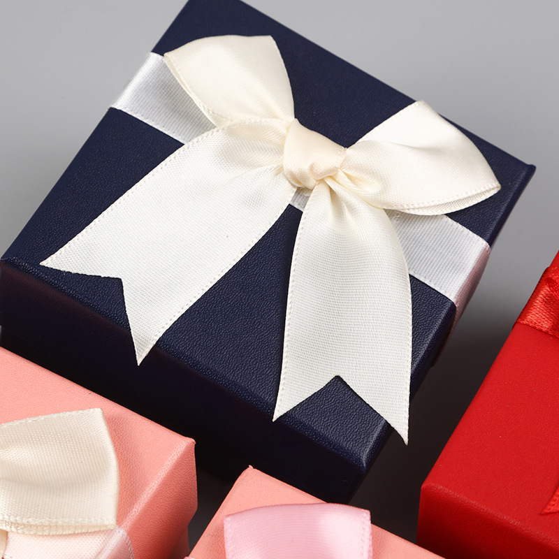 Bow Gift Box Leather Paper Jewelry Packaging Box Bow Birthday Gift Box Heaven and Earth Cover Ring Jewelry Box