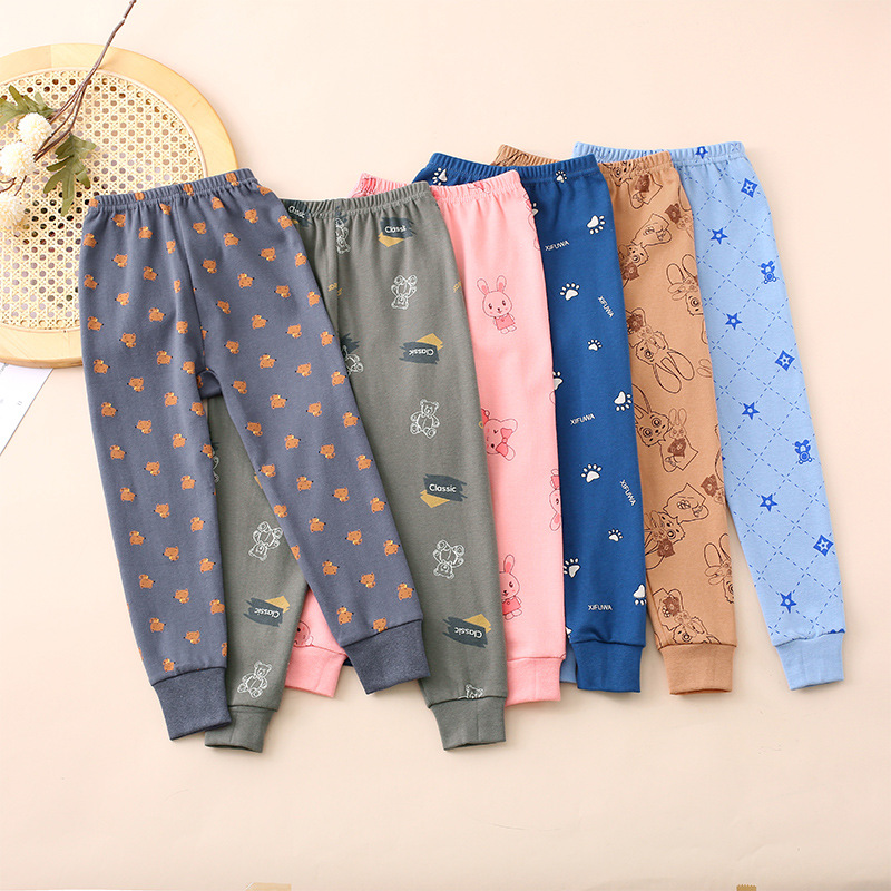 Children's cotton long Johns boys and girls baby wear cotton medium and big Children Spring and Autumn bottoming cotton wool pants thin pajama pants