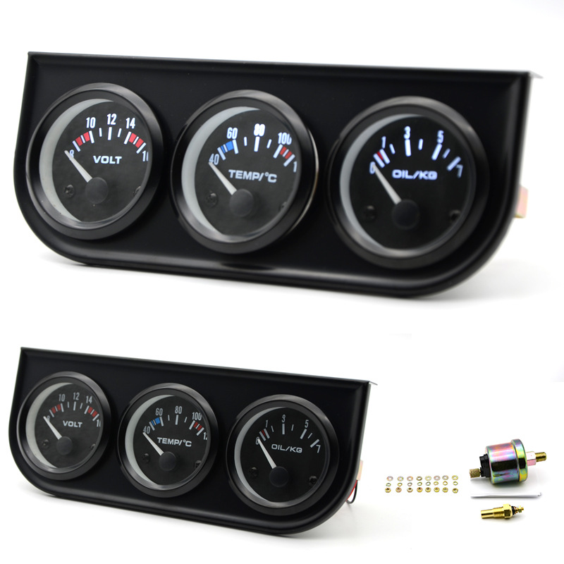 Cross-border hot sale 2-inch 52MM modified car instrument black triple meter combination voltage water temperature C oil pressure KG