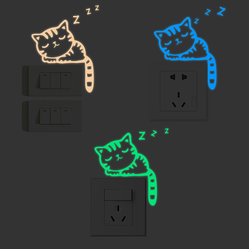 Foreign trade cross-border new kitten sleeping luminous decorative wall stickers living room bedroom creative fluorescent switch self-adhesive stickers