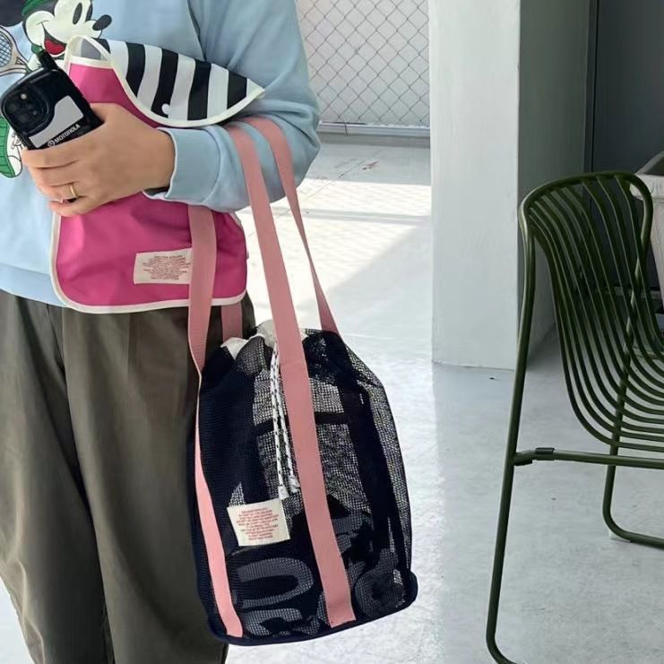 Korean ins Holiday Travel Beach Bag Mesh Bundle Pocket Large Capacity Handbag Swimming Breathable Mesh Storage Bag