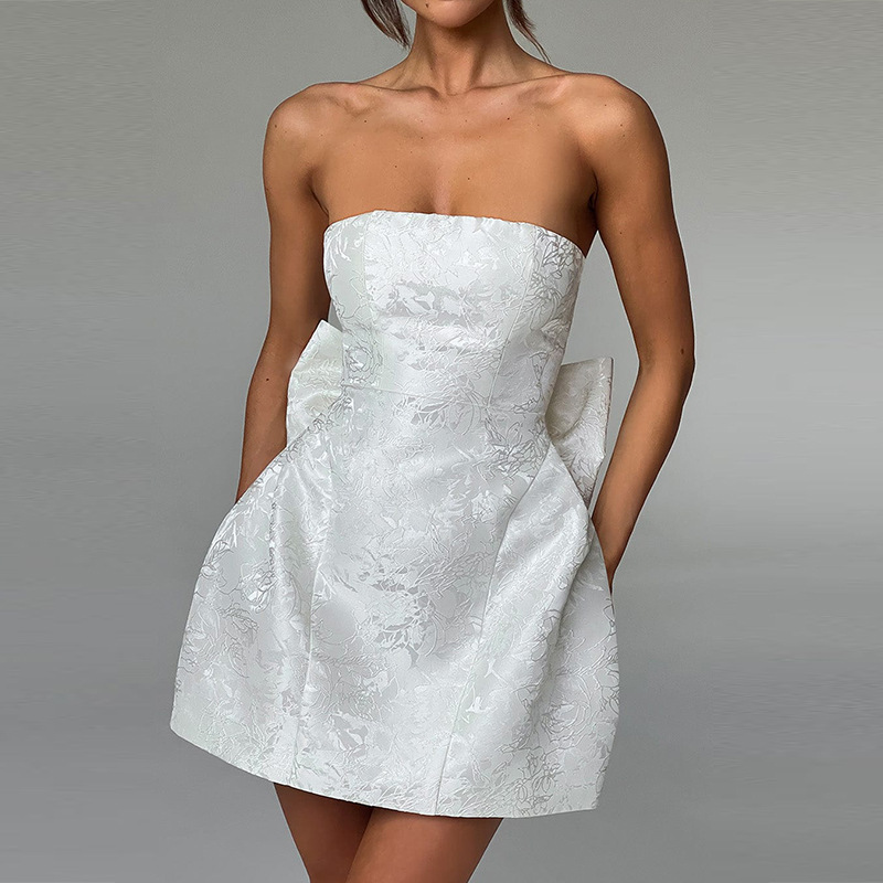 YJ24112 Summer 2024 New Fashion Style Elegant Sexy Jacquard Tube-length Bow Mini Dress for Women