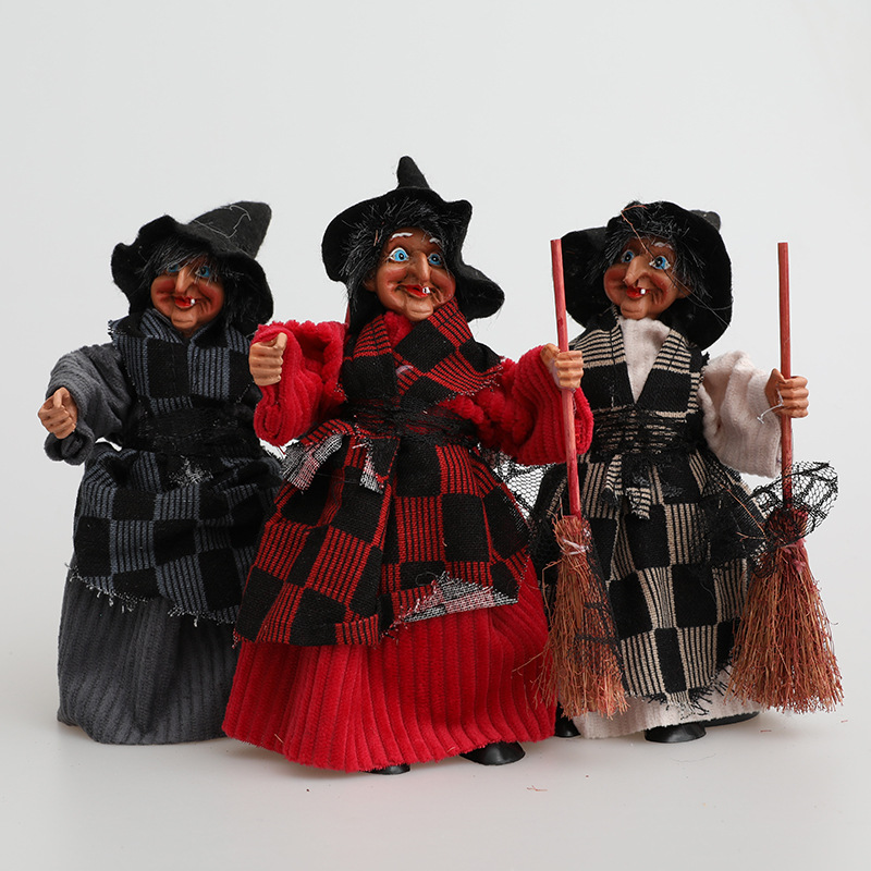 Cross-border Wholesale Halloween Broom Witch Pendant Haunted House Ceiling Decorations Scene Arrangement Hanging Female Witch
