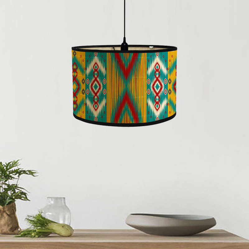Bamboo products lampshade E27 lamp holder lamp accessories European drum type printed lampshade chandelier floor lamp hood