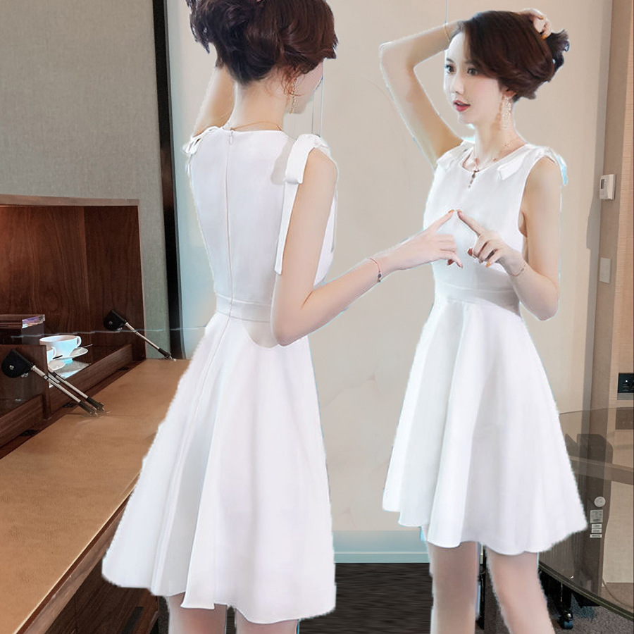 2023 new summer white small fairy dress Super fairy off-shoulder waist dress mid-length women's dress