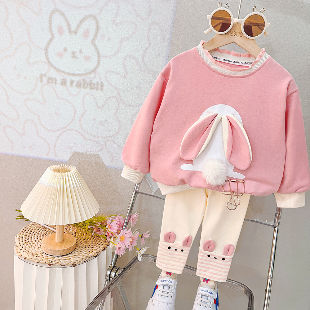 Girls' cute rabbit sweater trousers suit autumn new small and medium children's clothing children's baby sweet suit 2448
