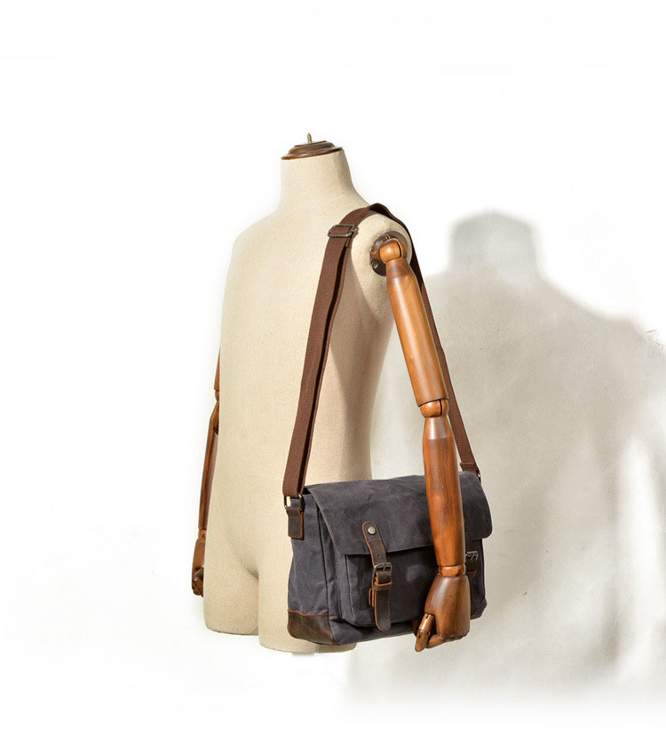 Men's horizontal camera bag casual shoulder bag oil wax canvas with first layer genuine leather bag waterproof SLR camera bag_voghion.com